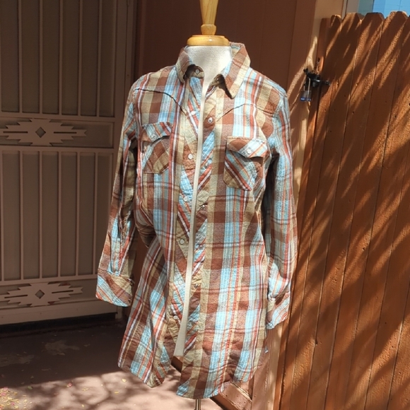 Walls Tops - Walls Plaid Shirt in Brown and Light Blue